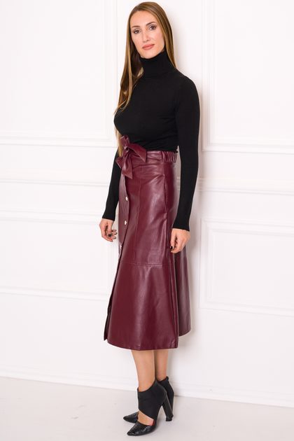Dámská koženková sukně s knoflíky midi - vínová - Due Linee - Sukně -  Dámské oblečení - GLAM, protože chci být odlišná!