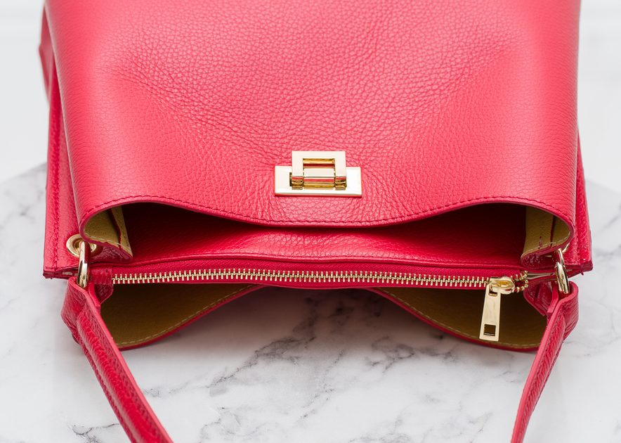 Dámská kožená kabelka se zlatými detaily - červená - Glamorous by GLAM -  Přes rameno - Kožené kabelky - GLAM, protože chci být odlišná!