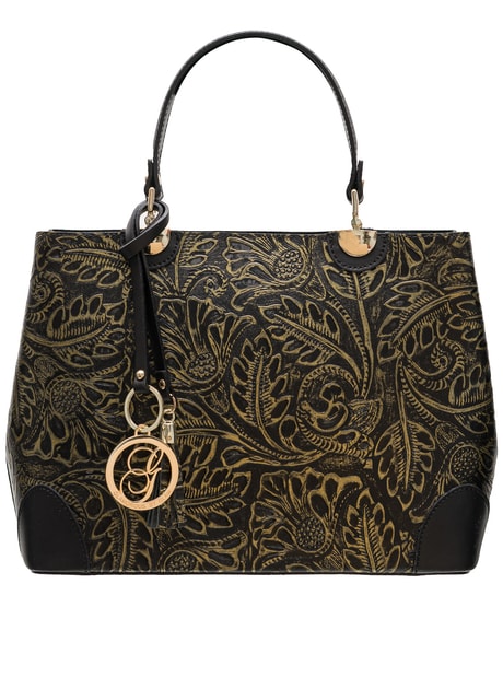 Dámská kožená kabelka ražená s květy černo - zlatá - Glamorous by GLAM - Do  ruky - Kožené kabelky - GLAM, protože chci být odlišná!