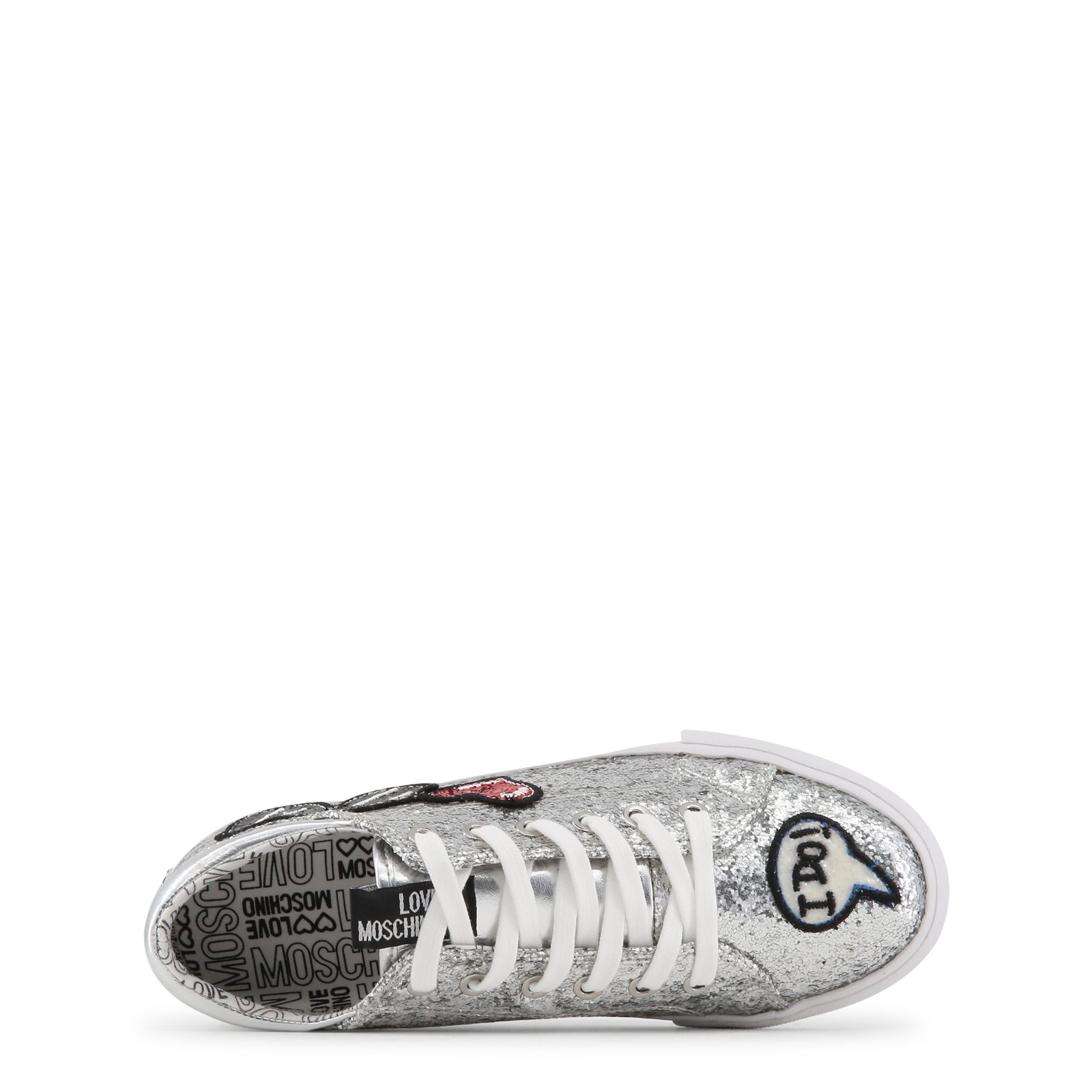 Love moschino silver sneakers best sale