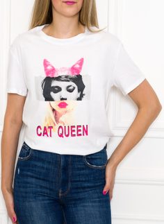 Dámske tričko Cat queen bielej