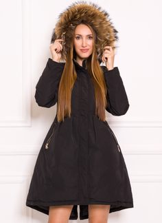 Women's winter jacket with real fox fur Due Linee - Black