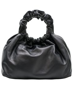 Dámská kožená kabelka malá do ruky nařasené poutko - černá