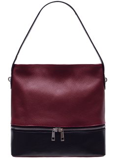 Dámská kožená kabelka na rameno s kapsou na zip - červená