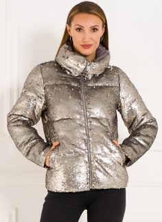 Dámská zimní bunda s glitry - stříbrná