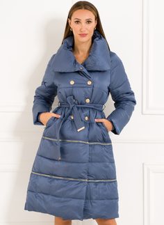 Zimní bunda s ozdobými knoflíky a zipy tmavě modrá