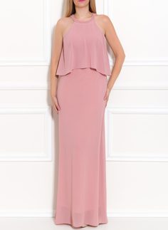 Společenské dlouhé šaty s perlami - růžová