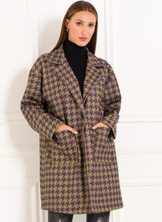 Dámský oversize kabát pepito vzor zeleno-purpurový