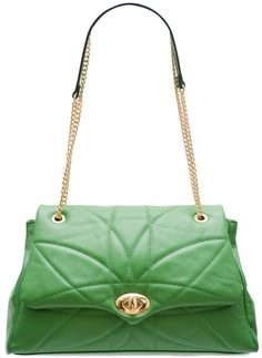 Dámská kožená kabelka prošívaná s řetízkem - zelená