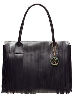 Dámská kožená kabelka větší s třásněmi - černá