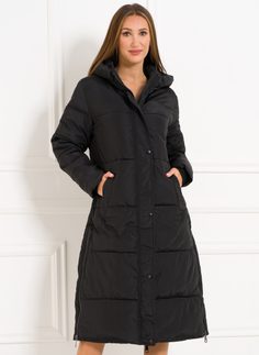 Dámská dlouhá zimní bunda s kapucou černá