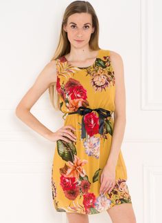 Letní šifonové šaty s květinami žluté