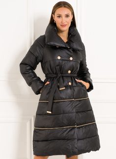 Zimní bunda s ozdobými knoflíky a zipy černá