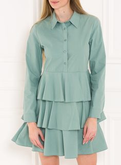Dámske košeľové šaty s volánmi - zelená