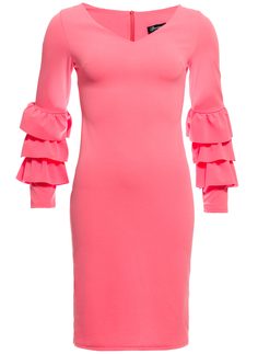 Dámske luxusné šaty s dlhým rukávom a volány - korálová
