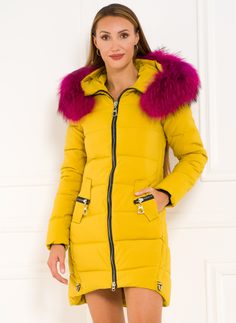 Dámska zimná bunda s fuchsiovú líškou - žltá