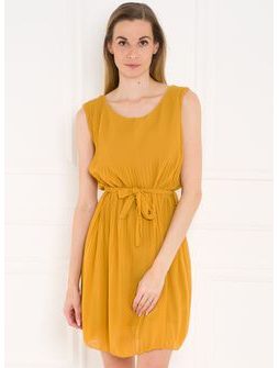 Šifonové letní šaty žluté plizované -