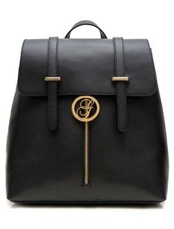 Dámsky kožený batoh na patenty razený - čierna -