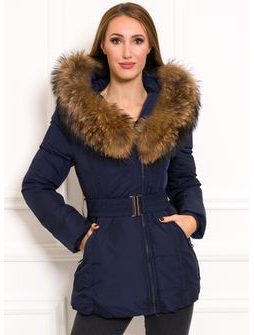 Women's winter jacket with real fox fur Due Linee - Dark blue -