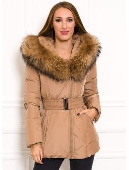 Women's winter jacket with real fox fur Due Linee - Beige -