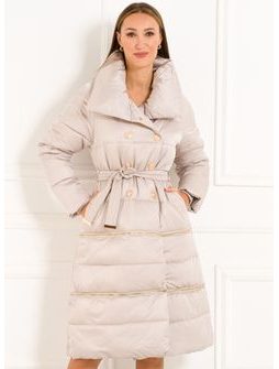 Zimná bunda s ozdobnými gombíkmi a zipsami svetlo šedá -