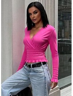 Dámský crop top s dlouhým rukávem - fuchsiová -