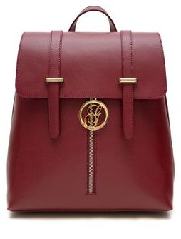 Dámsky kožený batoh na patenty razený - vínová -