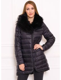 Women's winter jacket with real fox fur Due Linee - Black -