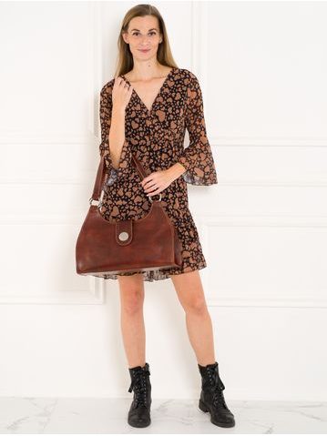 Damska skórzana torebka na ramię Glamorous by GLAM Santa Croce - brązowy -