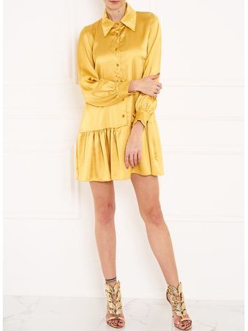 Dámske lesklé šaty s dlhým rukávom - žltá -