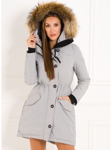 Chaqueta de invierno para mujer con piel de zorro real Due Linee - Gris -