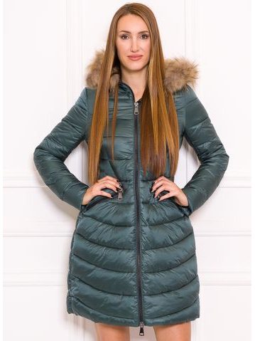 Giacca invernale donna con vera volpe Due Linee - Verde -