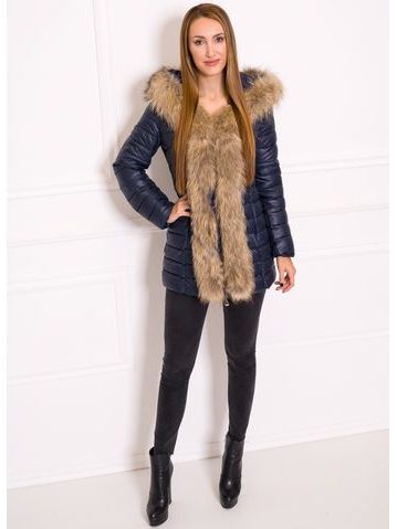 Chaqueta de invierno para mujer con piel de zorro real Due Linee - Azul oscuro -