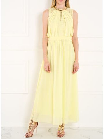 Šifonové šaty s krajkovými zády žluté -