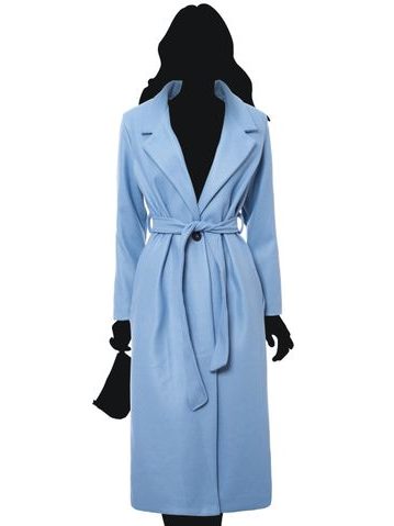 Dámský oversize flaušový kabát s vázáním světle modrý