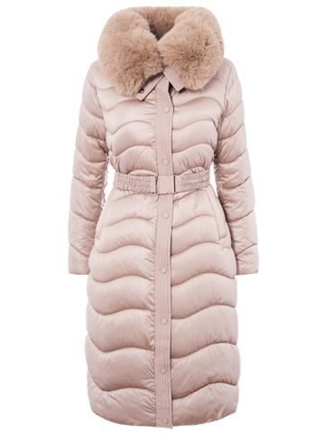 Dámská kožená kabelka přes velká rameno se srstí a zdobením - béžová -