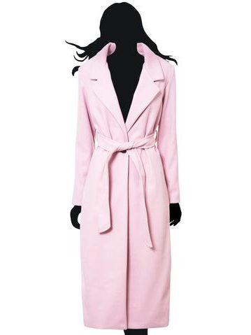 Dámský oversize flaušový kabát s vázáním světle růžový -