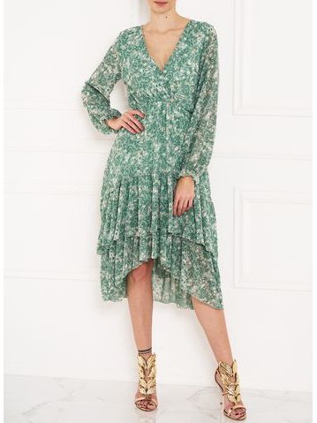 Dámske asymetrické šaty s kvetmi - zelená -