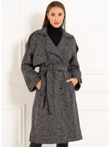 Dámský flaušový kabát s vázáním šedý -