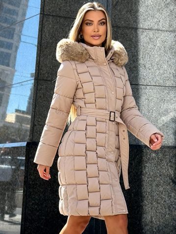 Dámská zimní bunda proplétaná béžová -
