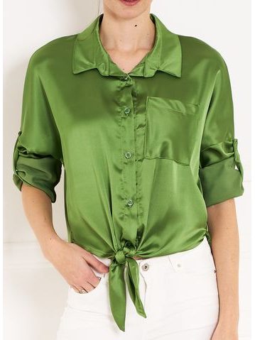 Dámsky košeľový top s viazaním - zelená -