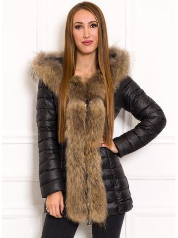 Women's winter jacket with real fox fur Due Linee - Black -