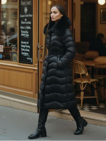 Dámská černá zimní bunda s páskem -