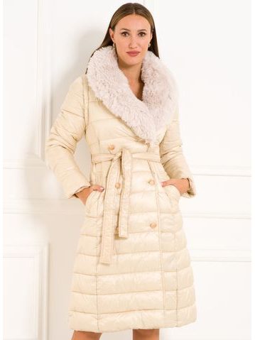 Dámská smetanová zimní bunda / vesta s vázáním -