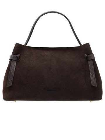 Kožená kabelka z broušené kůže do ruky tmavě hnědá -