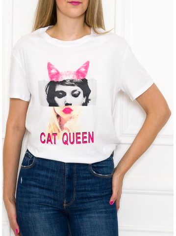 Dámske tričko Cat queen bielej -