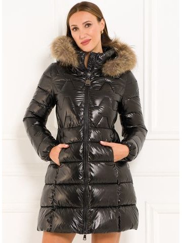 Chaqueta de invierno para mujer con piel de zorro real Due Linee - Negro -