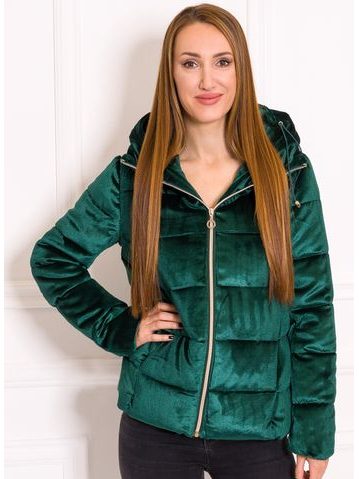 Dámská krátká bunda na zip velur - zelená -