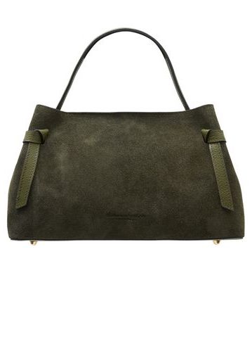 Kožená kabelka z broušené kůže do ruky tmavě zelená -