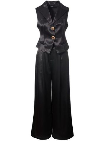 Costum damă burgundy cu cataramă aurie -